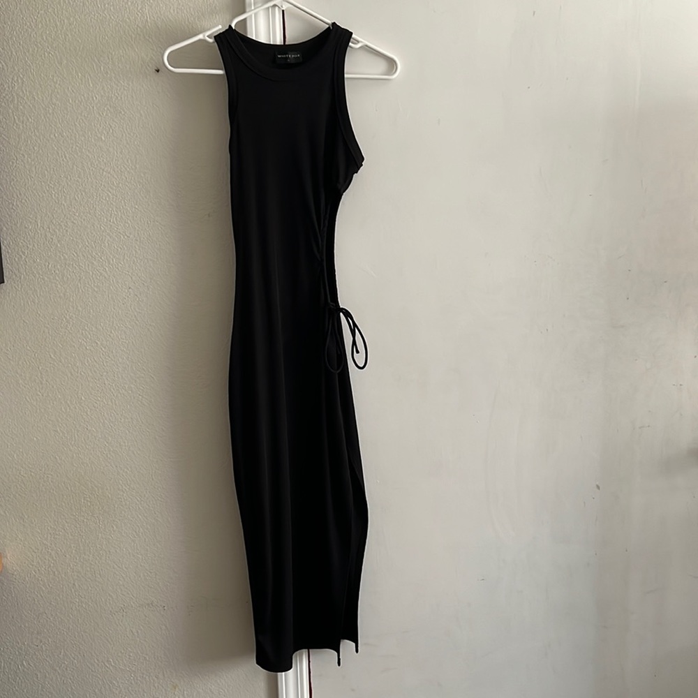 Black midi cut out white fox dress